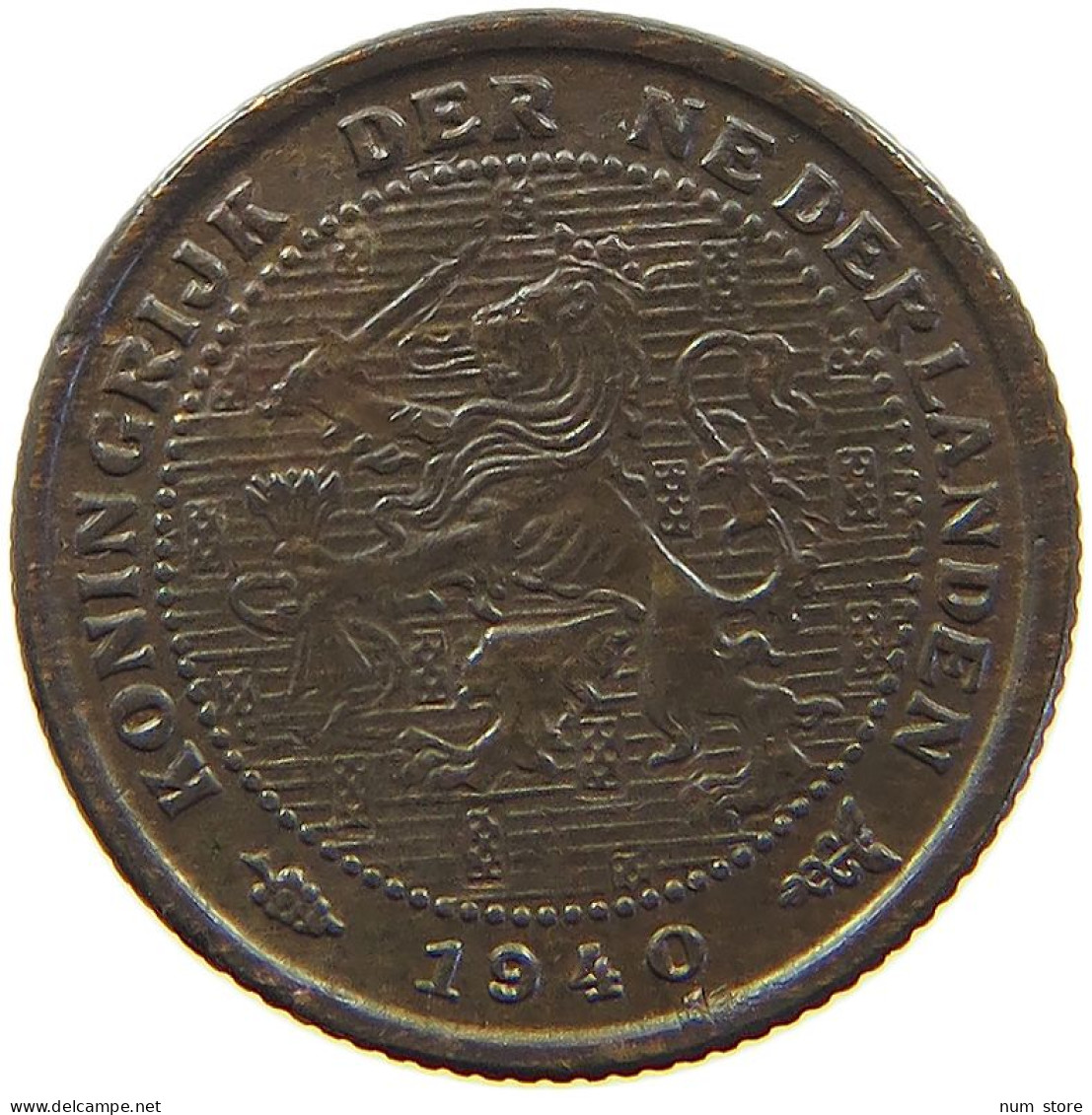 NETHERLANDS 1/2 CENT 1940 WILHELMINA 1890-1948 #MA 067285 - 0.5 Cent