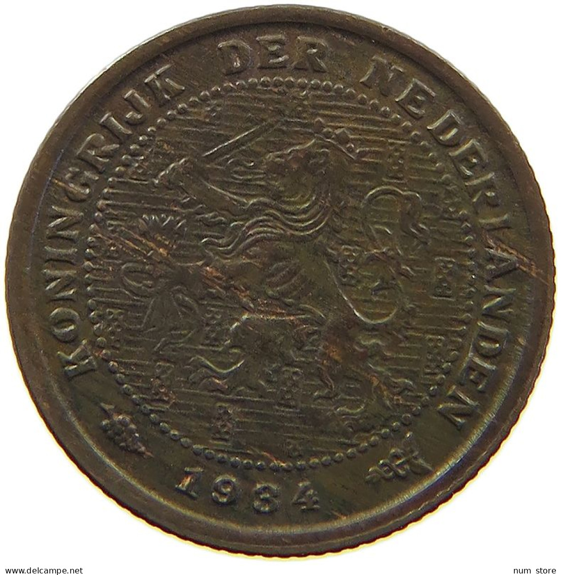 NETHERLANDS 1/2 CENT 1934 WILHELMINA 1890-1948 #MA 067283 - 0.5 Cent