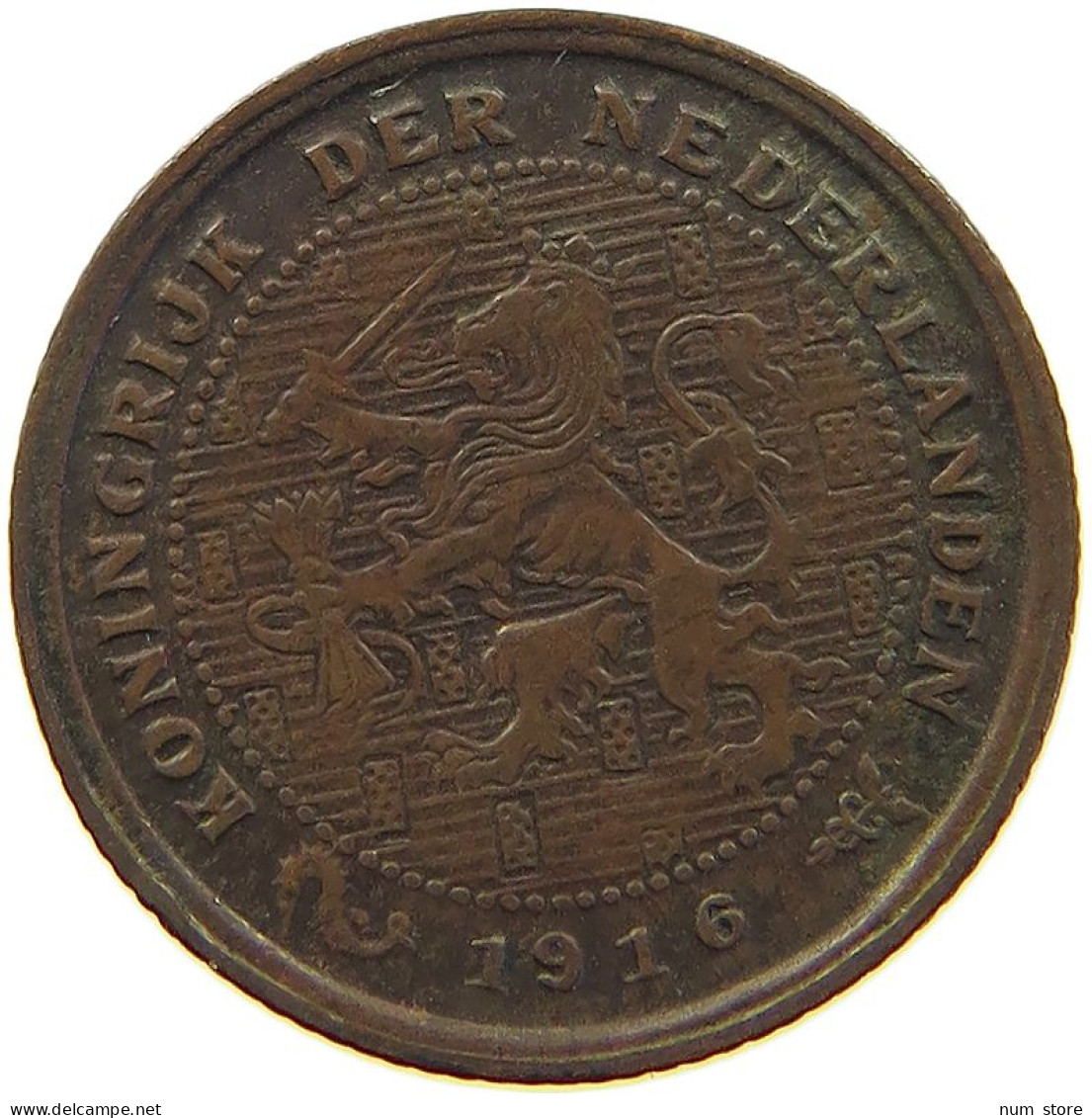 NETHERLANDS 1/2 CENT 1916 WILHELMINA 1890-1948 #MA 067287 - 0.5 Cent