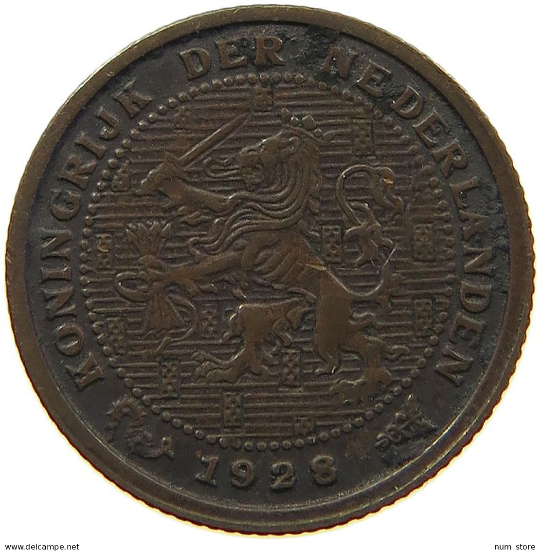 NETHERLANDS 1/2 CENT 1928 WILHELMINA 1890-1948 #MA 067885 - 0.5 Centavos