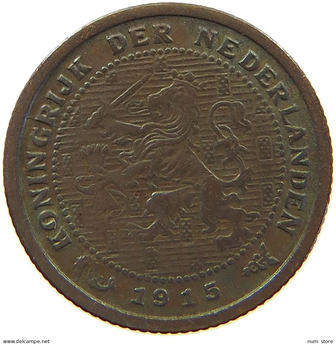 NETHERLANDS 1/2 CENT 1915 WILHELMINA 1890-1948 #MA 067288 - 0.5 Centavos