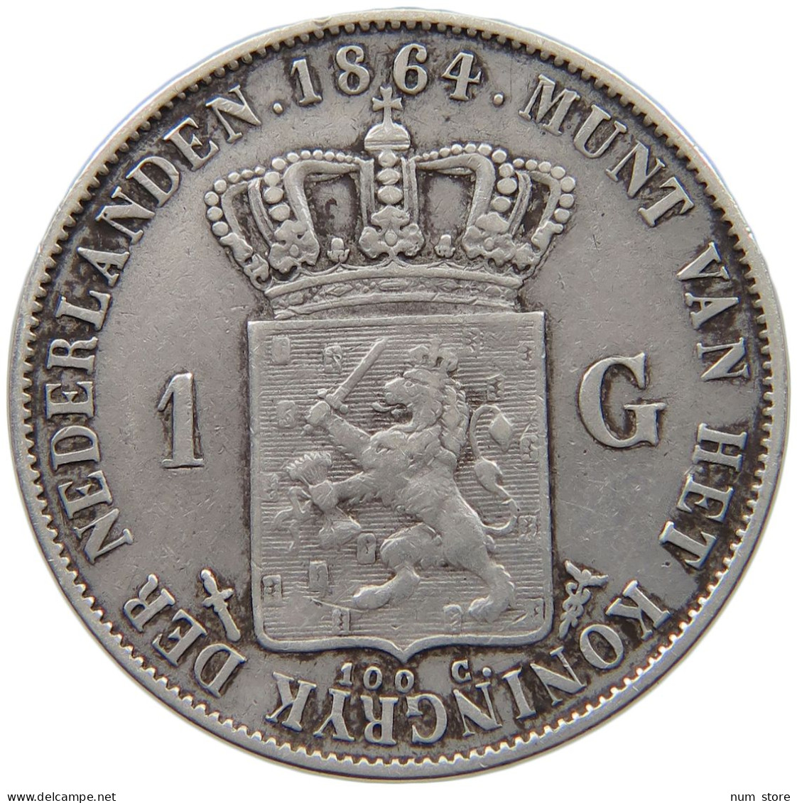 NETHERLANDS 1 GULDEN 1864 WILHELM III. 1849-1890. #MA 020923 - 1849-1890 : Willem III