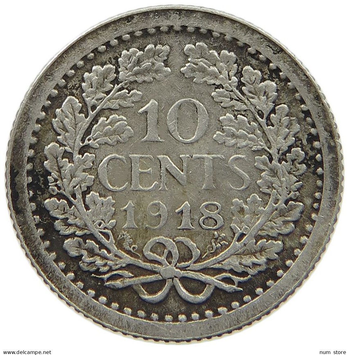 NETHERLANDS 10 CENTS 1918 WILHELMINA 1890-1948 #MA 021534 - 10 Centavos