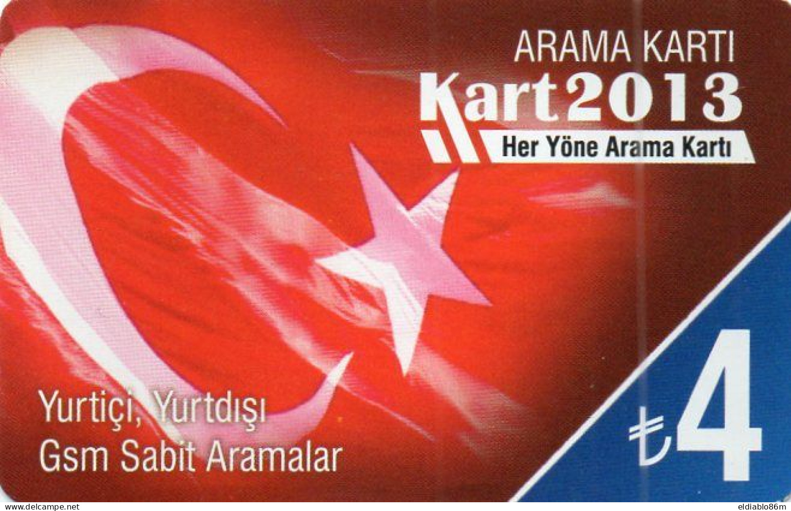 TURKEY - PREPAID - ELI TELEKOM - ARAMA KARTI - KART 2013 - MINT (BIT BENDED IN MIDDLE) - Turquie