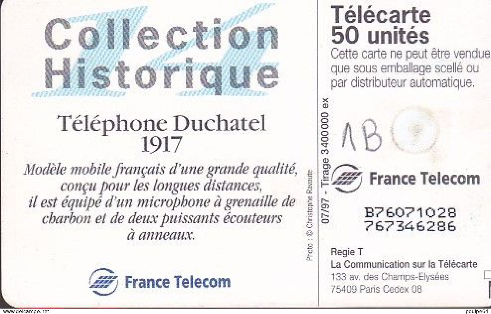 F764A  07/1997 - DUCHATEL 1917 - 50 GEM1B - 1997