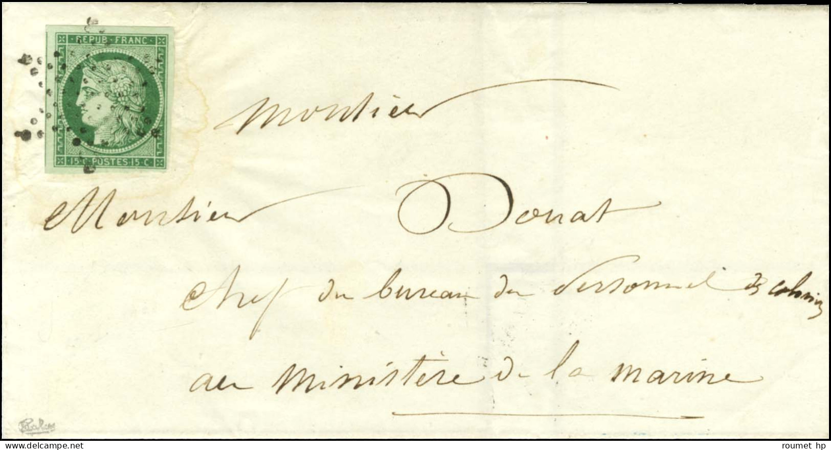 Etoile / N° 2 Vert Foncé Superbes Marges Sur Lettre Adressée à Paris. Au Verso, Càd D'arrivée 1853. - SUP. - R. - 1849-1850 Cérès