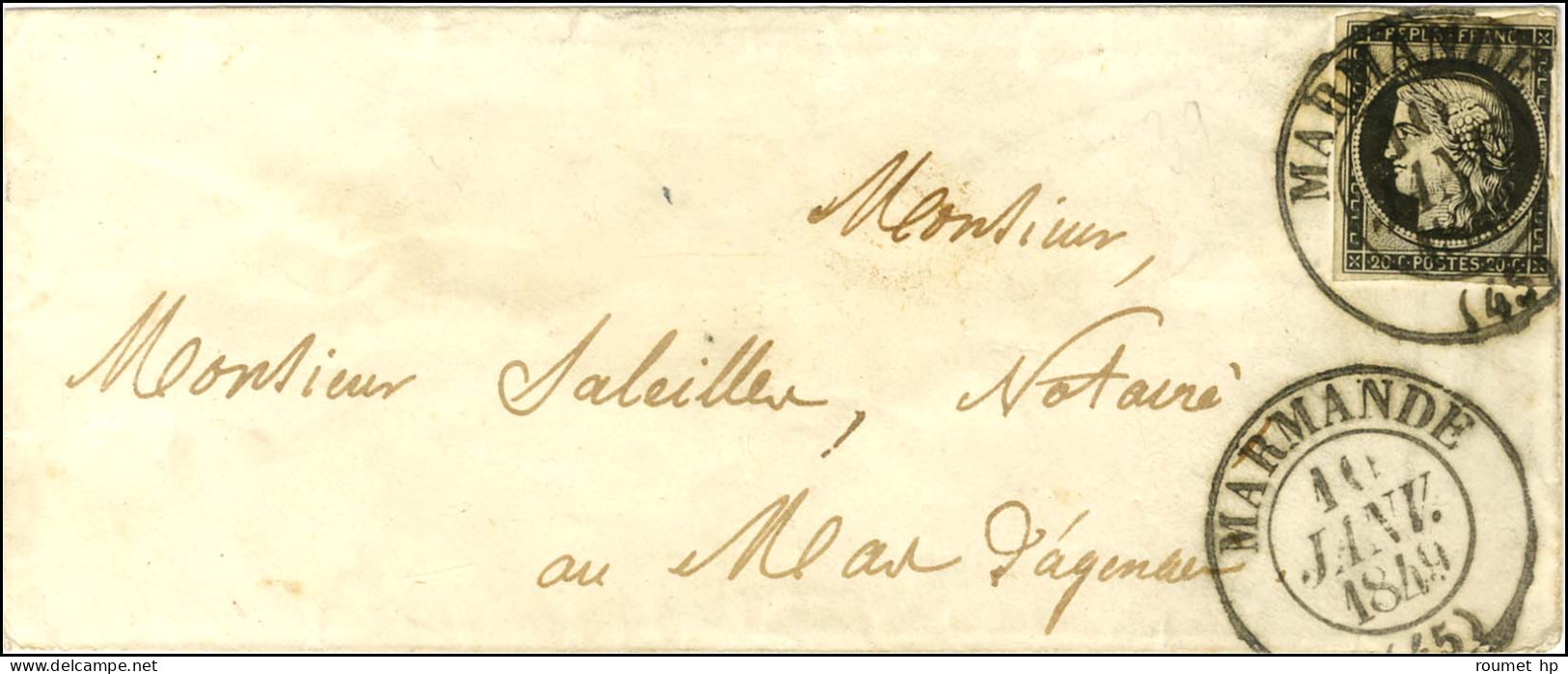 Càd T 13 MARMANDE (45) 10 JANV. 1849 / N° 3 (def) Sur Lettre Pour Le Mas D'Agenais. Superbe Frappe. - SUP. - RR. - 1849-1850 Ceres