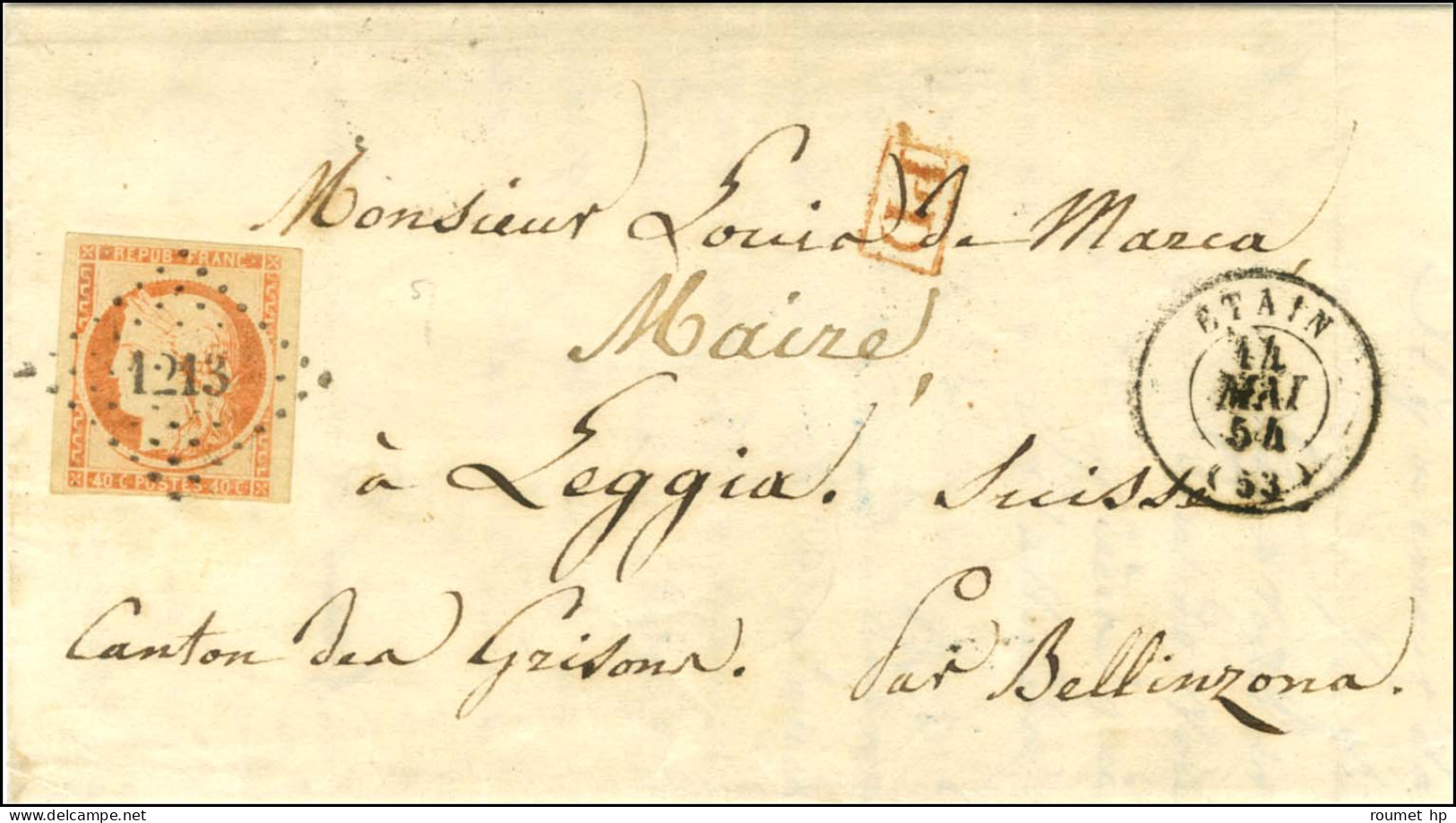 PC 1213 / N° 5 Belles Marges Càd T 15 ETAIN (53) Sur Lettre Avec Texte Pour Leggia (Canton Des Grisons). 1854. - TB / SU - 1849-1850 Ceres