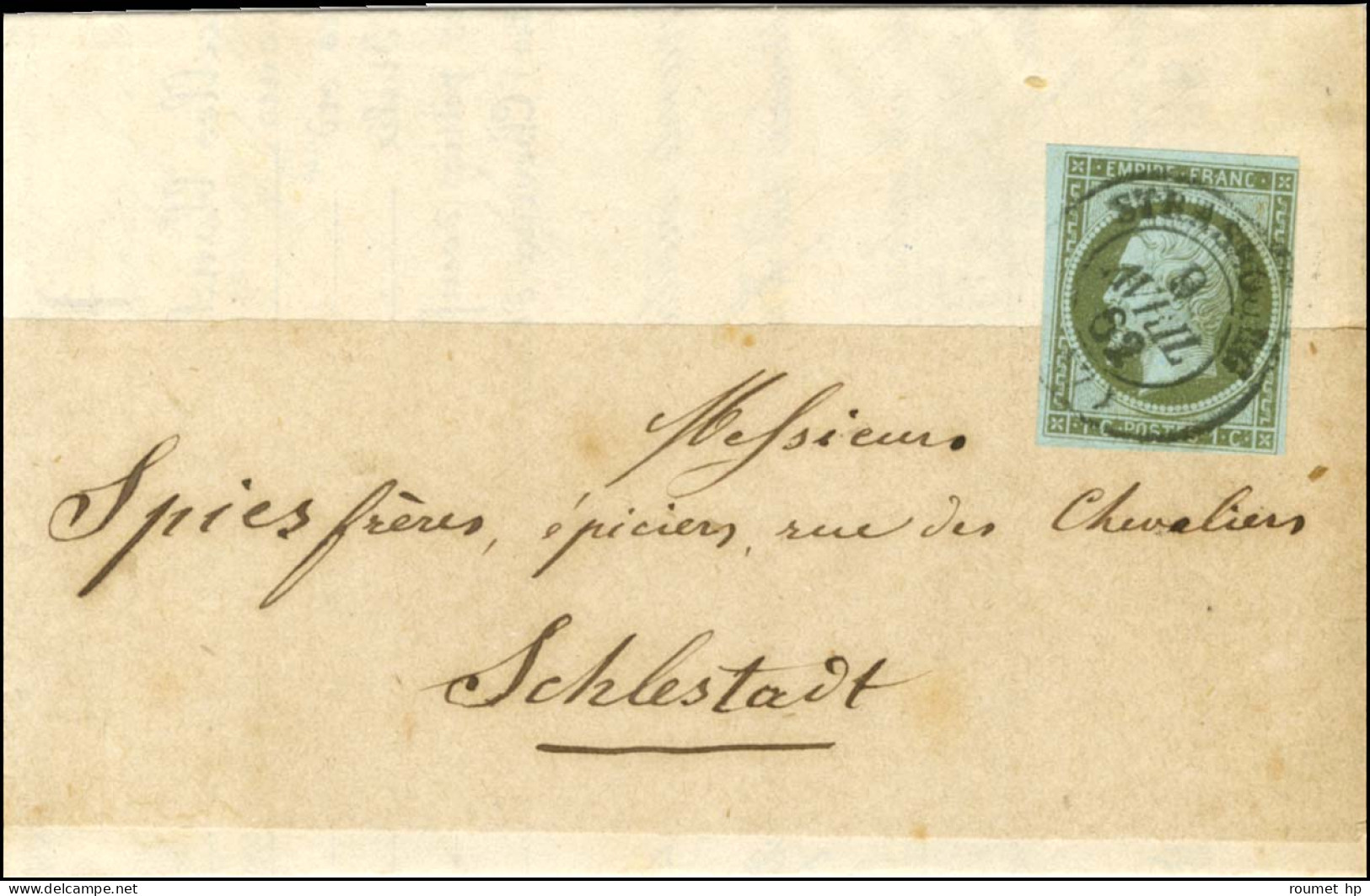 Càd T 15 STRASBOURG (67) / N° 11 (petite Marge Droite Mais Filet Non Touché) Sur Document Entier Adressé Sous Bande à Sc - 1853-1860 Napoléon III