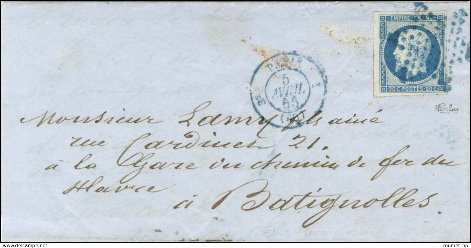 Etoile Bleue / N° 14 Càd Bleu 3e PARIS 1 (60) Sur Lettre Avec Texte Pour Les Batignolles. 1855. - TB / SUP. - R. - 1853-1860 Napoléon III