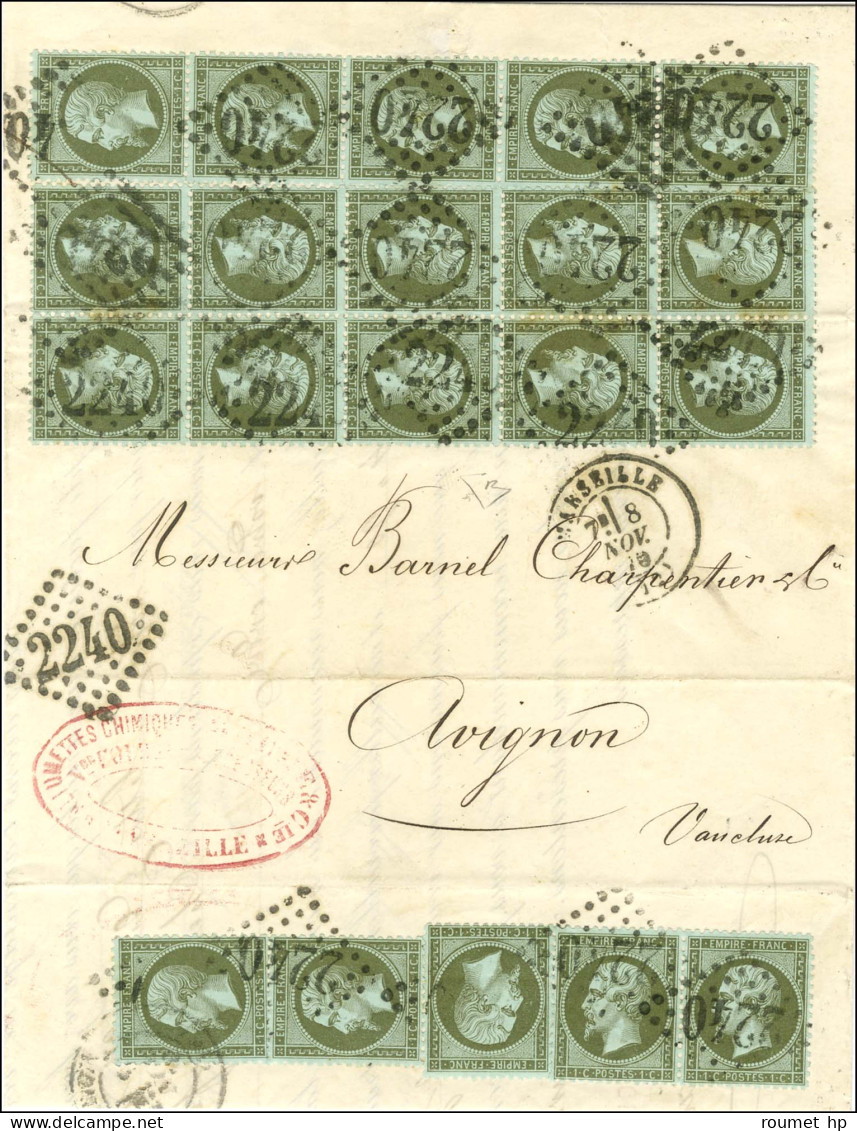 GC 2240 / N° 19 Bloc De 15 + 5 Ex (au Verso). Au Recto, Empreinte Réglementaire Du GC 2240 Et Càd T 17 MARSEILLE (12) Su - 1862 Napoléon III.