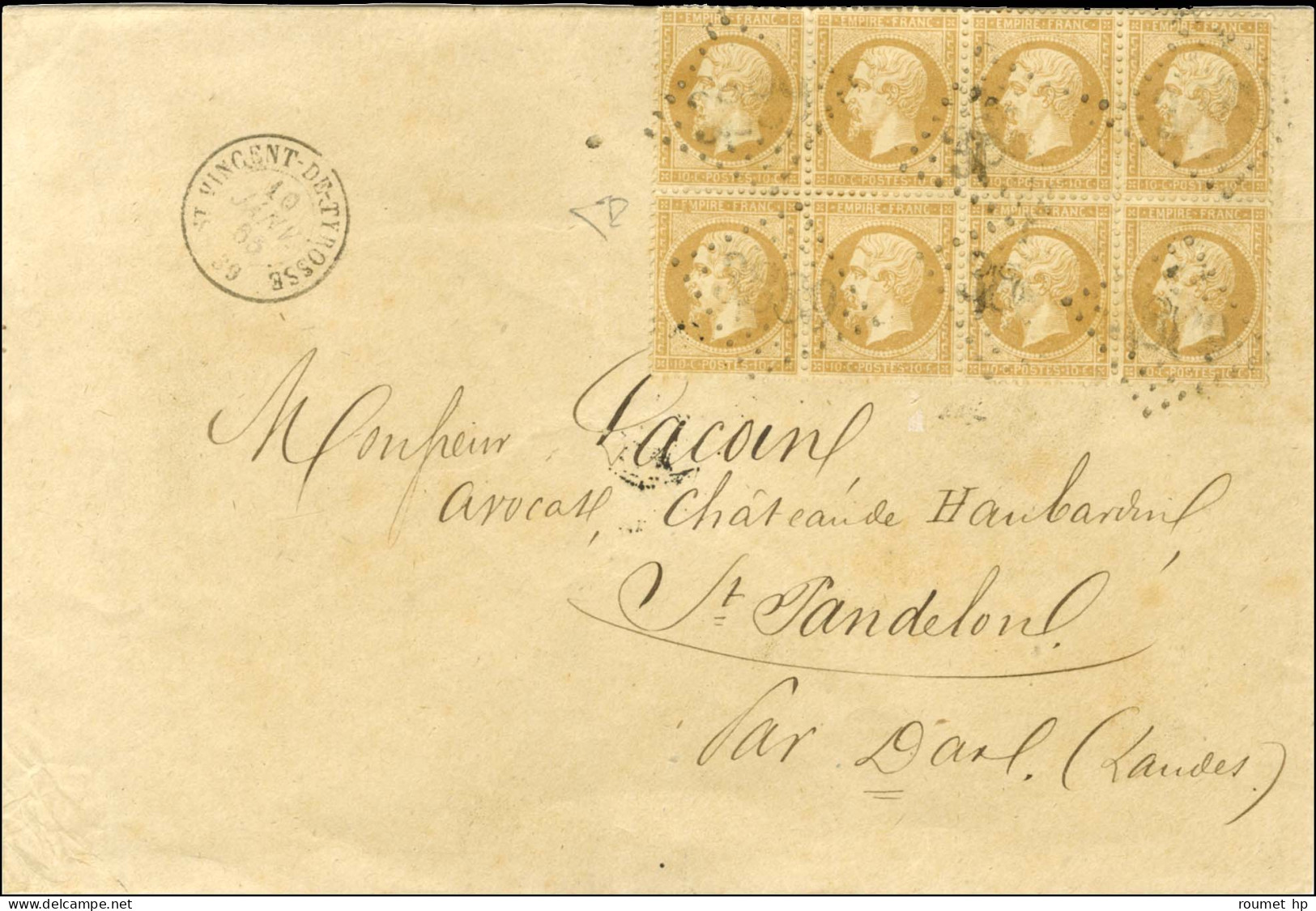 GC 3889 / N° 21 Bloc De 8 Très Bon Centrage Càd T 15 ST VINCENT DE TYROSSE 39 Sur Lettre 3 Ports Pour Dax. 1865. - TB /  - 1862 Napoléon III.