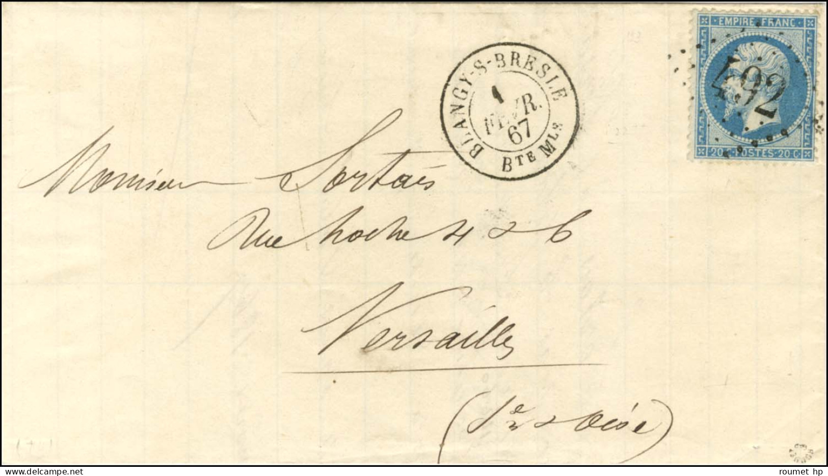 GC 492 / N° 22 Càd BLANGY-S-BRESLE / Bte Mle Sur Lettre Avec Texte Pour Versailles. 1867. - SUP. - R. - 1862 Napoléon III.