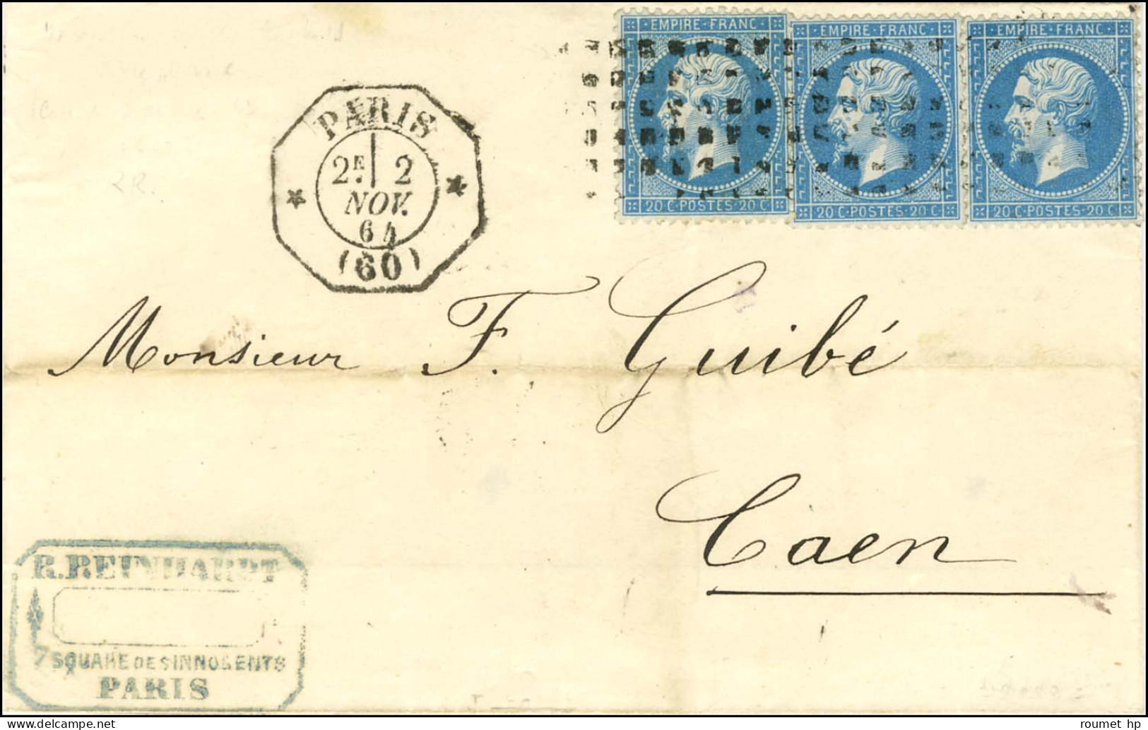 Rouleau De Gros Points / N° 22 (3) Càd Octo De Lev Ex * PARIS * (60) 2E. 1864. - SUP. - R. - 1862 Napoleon III