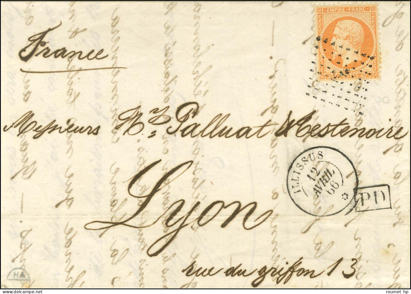 Ancre / N° 23 Càd ILLISSUS / * 12 AVRIL 66 Sur Lettre De Beyrouth Pour Lyon. - SUP. - RR. - 1862 Napoléon III.