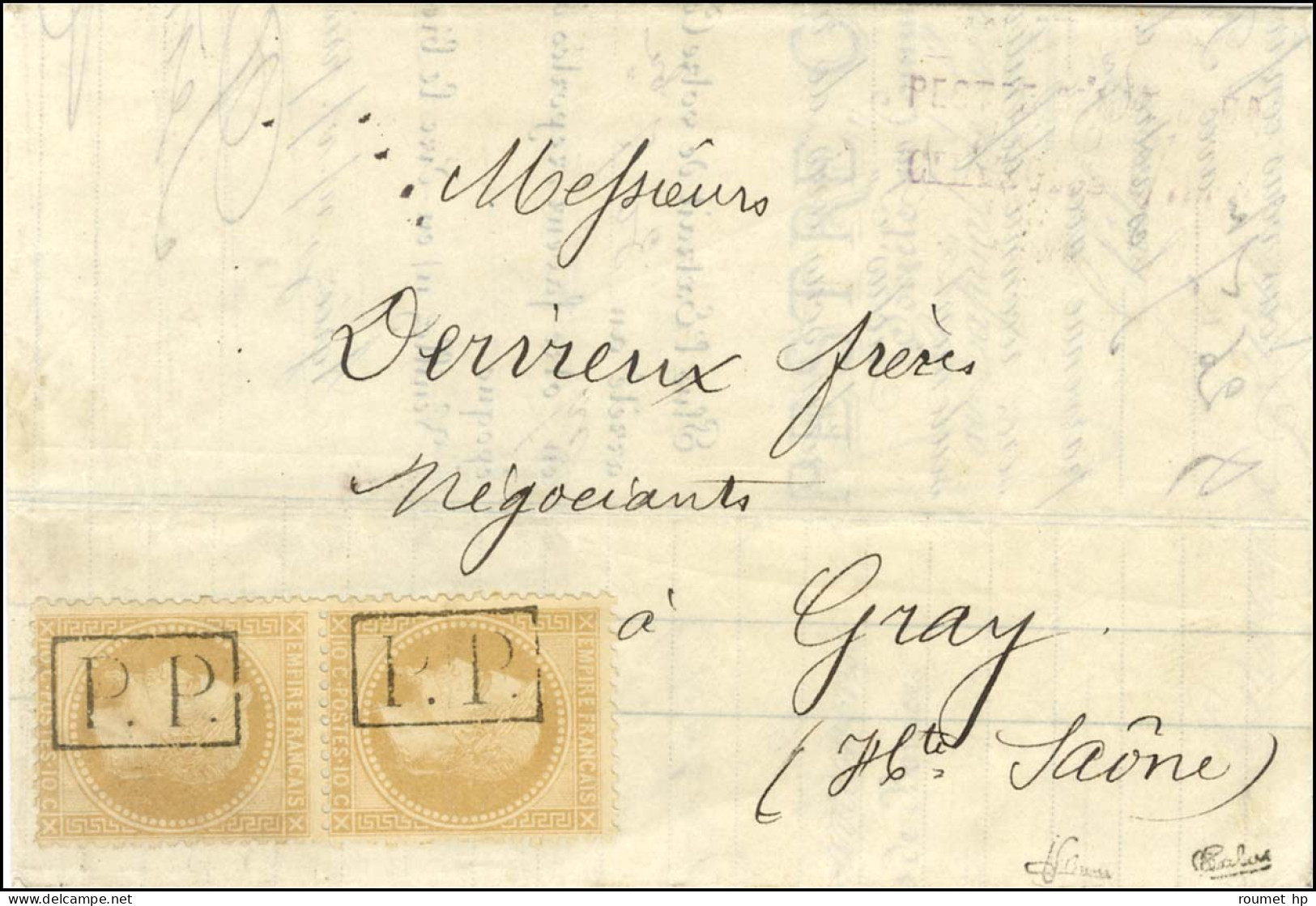 P.P. Encadré / N° 28 Paire Sur Lettre Avec Texte Daté De Châlons Le 7 Décembre 1870 Pour Gray. Au Verso, Càd De Passage  - 1863-1870 Napoleon III Gelauwerd