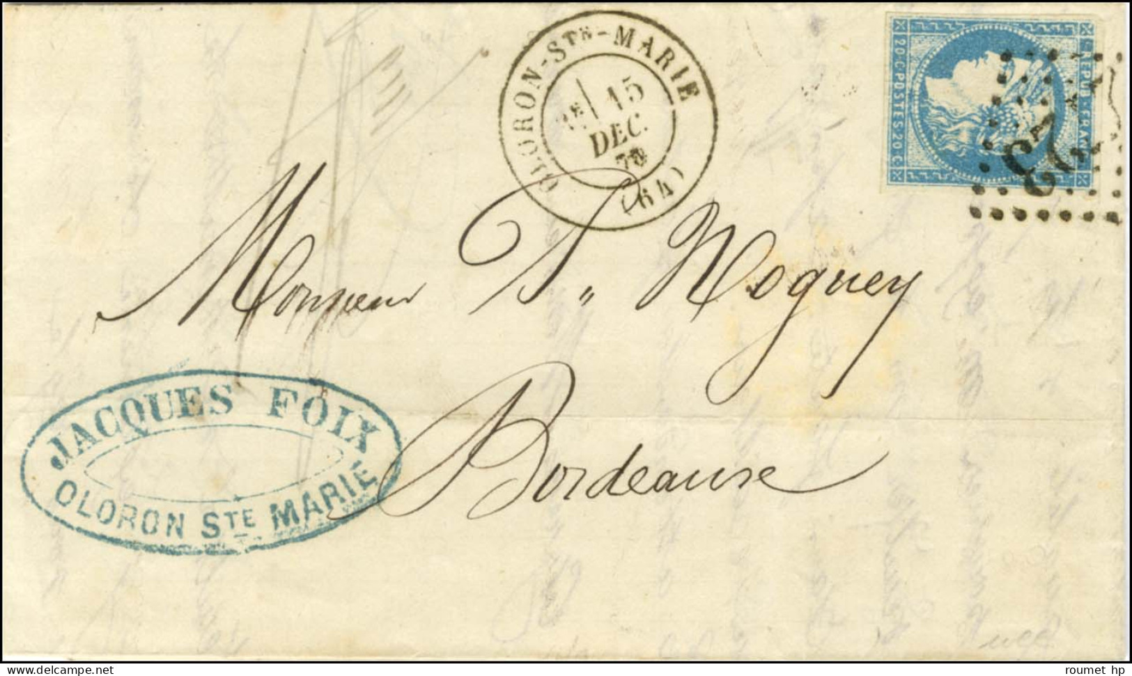 GC 2723 / N° 44 Belles Marges Càd T 17 OLORON-Ste MARIE (64) Sur Lettre Avec Texte Pour Bordeaux. 1870. - TB / SUP. - R. - 1870 Bordeaux Printing