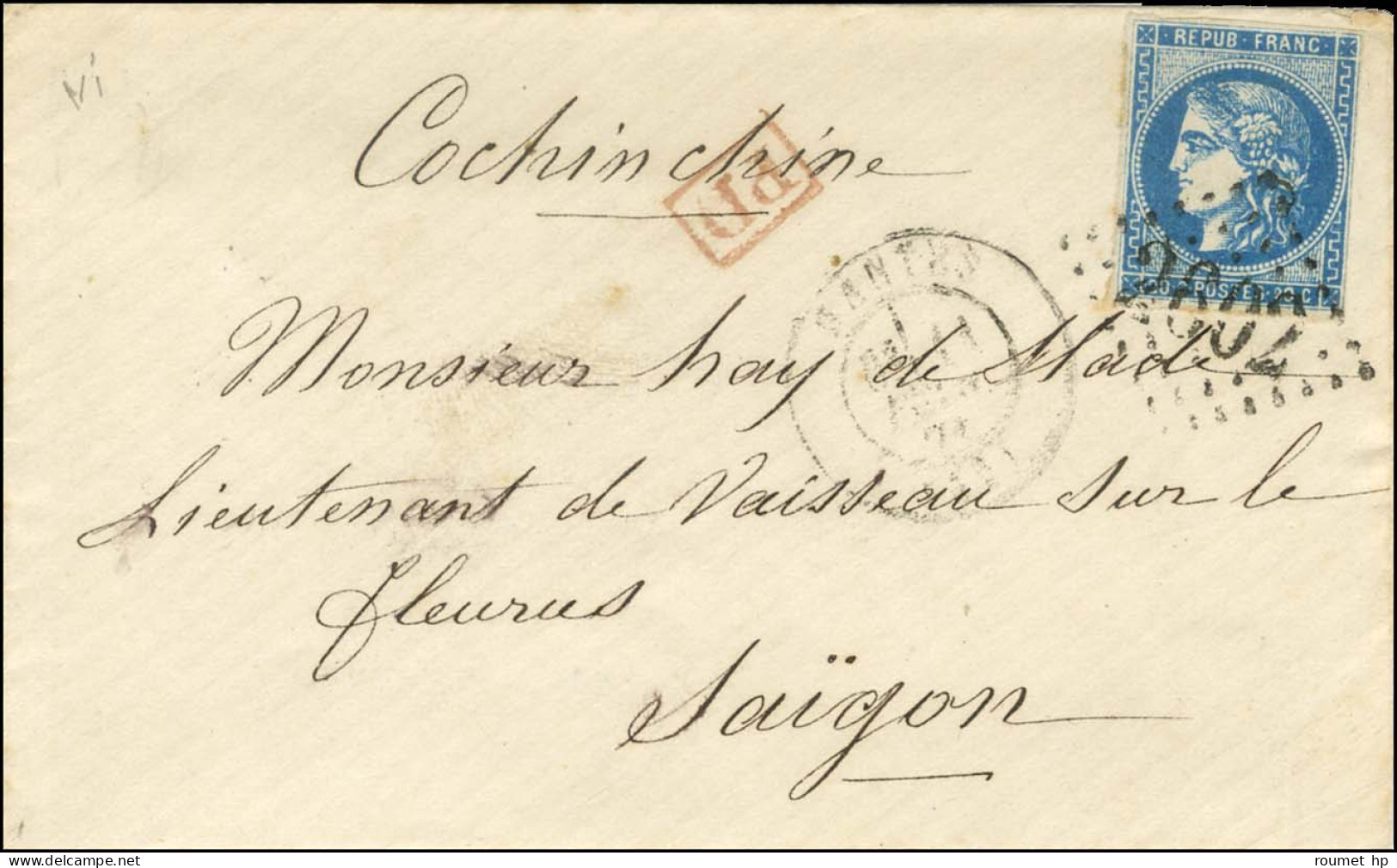 GC 2602 / N° 46 Càd T 17 NANTES (42) 11 AVRIL 71 Sur Lettre Adressée Au Tarif De Militaire à Un Lieutenant De Vaisseau S - 1870 Bordeaux Printing