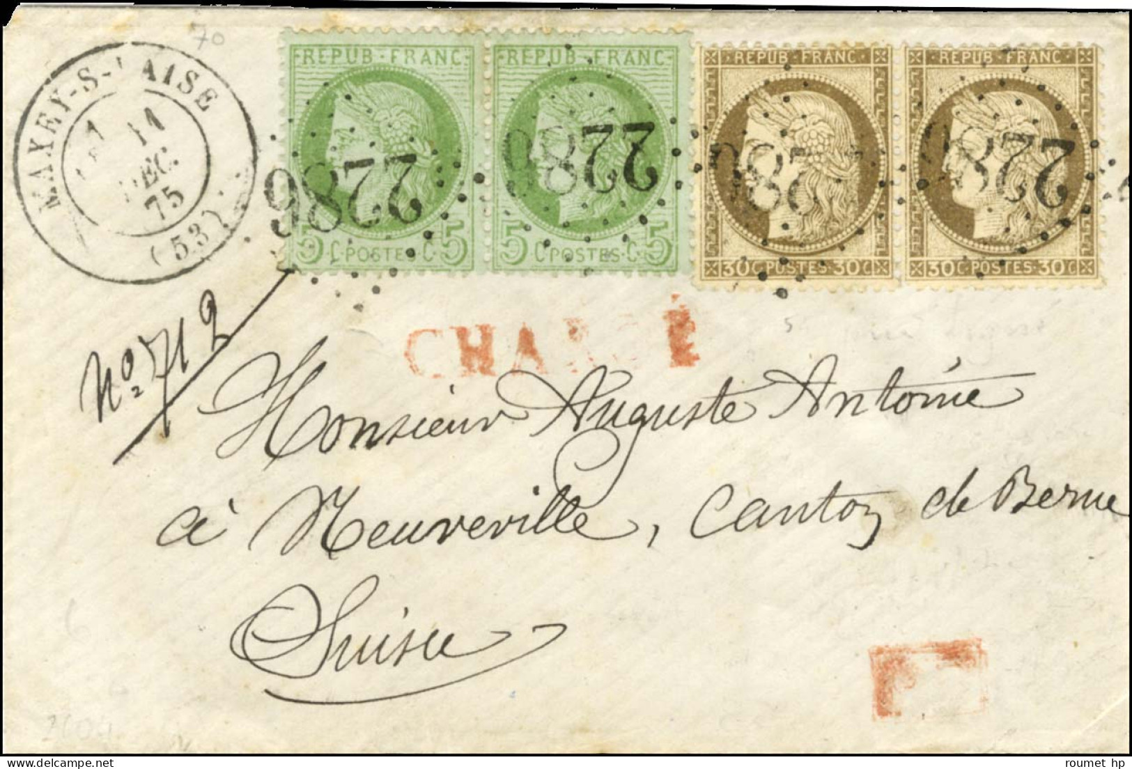 GC 2286 / N° 53 Paire + N° 56 Paire Càd T 17 MAXEY-S-VAISE (53) Sur Lettre Chargée Pour Neuveville. 1875. - TB / SUP. -  - 1871-1875 Ceres