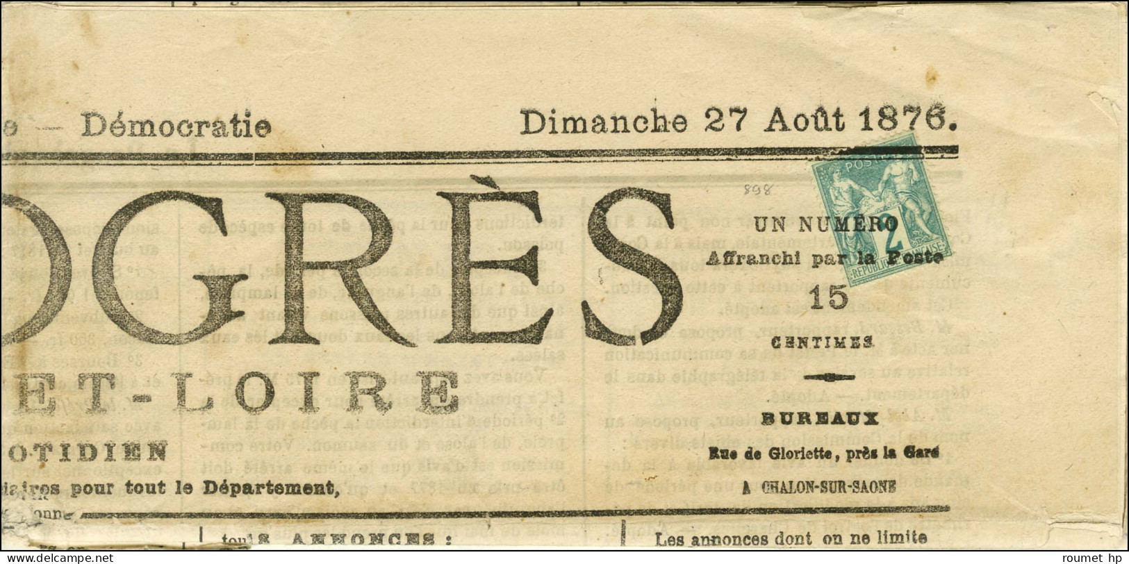 Oblitération Typo / N° 62 Sur Journal Entier Le Progrès. Très Rare Tarif Pour Journaux Politiques Ou économiques En Rayo - 1876-1878 Sage (Typ I)