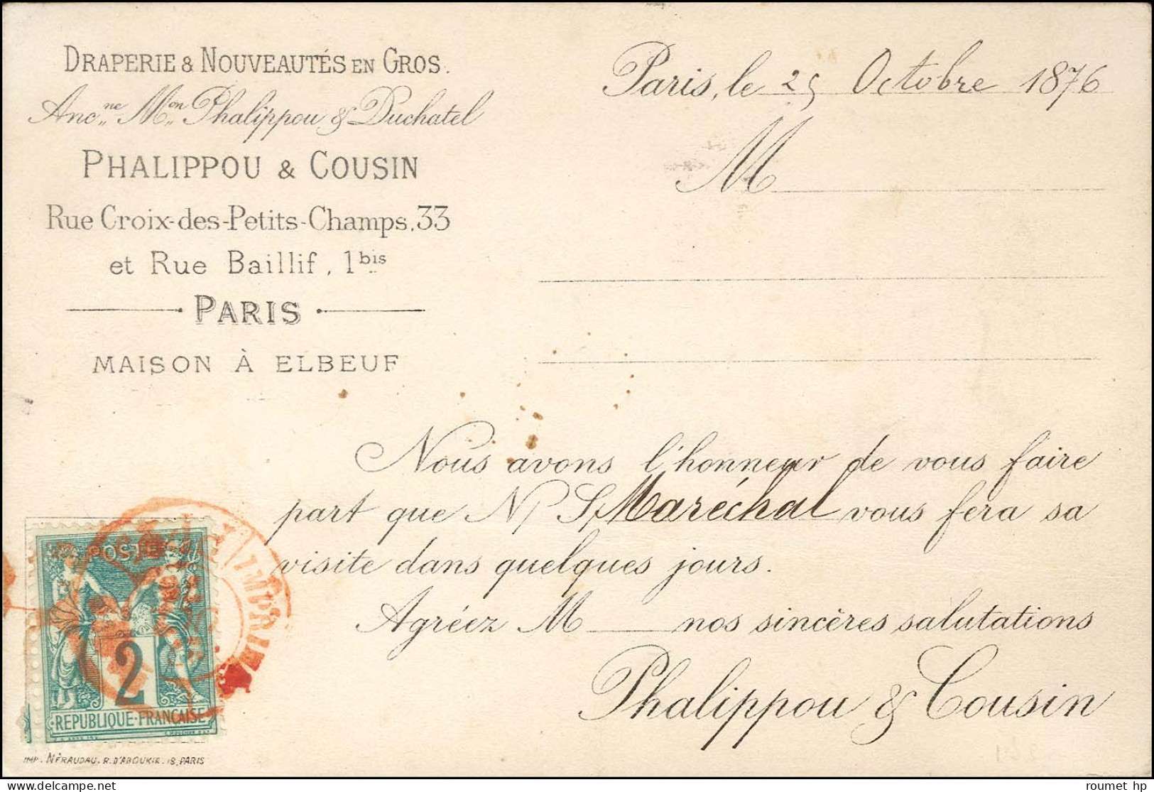 Càd Rouge Des Imprimés / N° 62 Sur Carte De Voyageur De Commerce Expédiée Sous Bande. 1876. - TB / SUP. - R. - 1876-1878 Sage (Typ I)