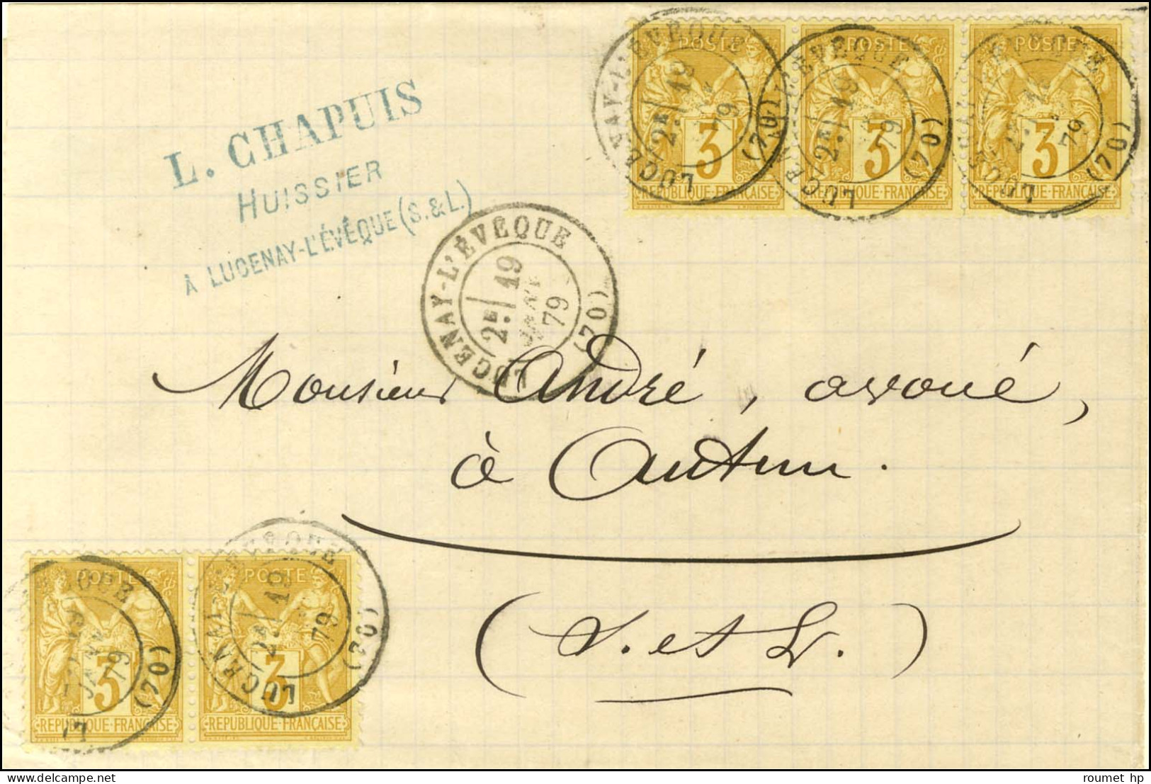 Càd T 17 LUCENAY-L’EVEQUE (70) / N° 86 (bande De 3 + Paire) Sur Lettre Pour Autun. 1879. Affranchissement Rare. - SUP. - 1876-1878 Sage (Type I)