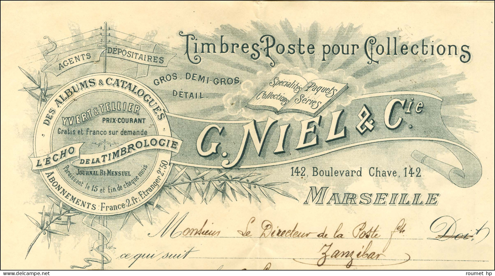 Cachet De Recette Auxiliaire MARSEILLE B / Bes DU RHÔNE / N° 89 + N° 102 (8) Sur Enveloppe Recommandée Pour Zanzibar Ave - 1876-1878 Sage (Typ I)