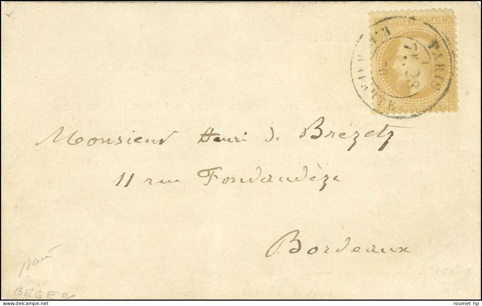 Càd PARIS / R. BONAPARTE 28 SEPT. 70 / N° 28 Sur Circulaire Du Directeur De L'école Albert Le Grand, Imprimée Au Verso D - Guerre De 1870