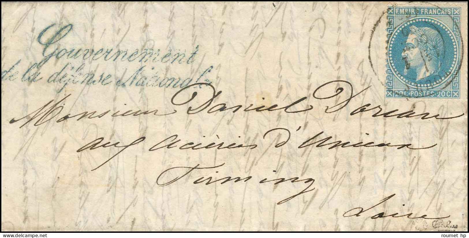 Lettre Avec Texte Daté De Paris Le 26 Septembre 1870 Pour Firminy (84). Càd T 17 TOURS (36) 1 OCT. 70 / N° 29 + Griffe B - Krieg 1870