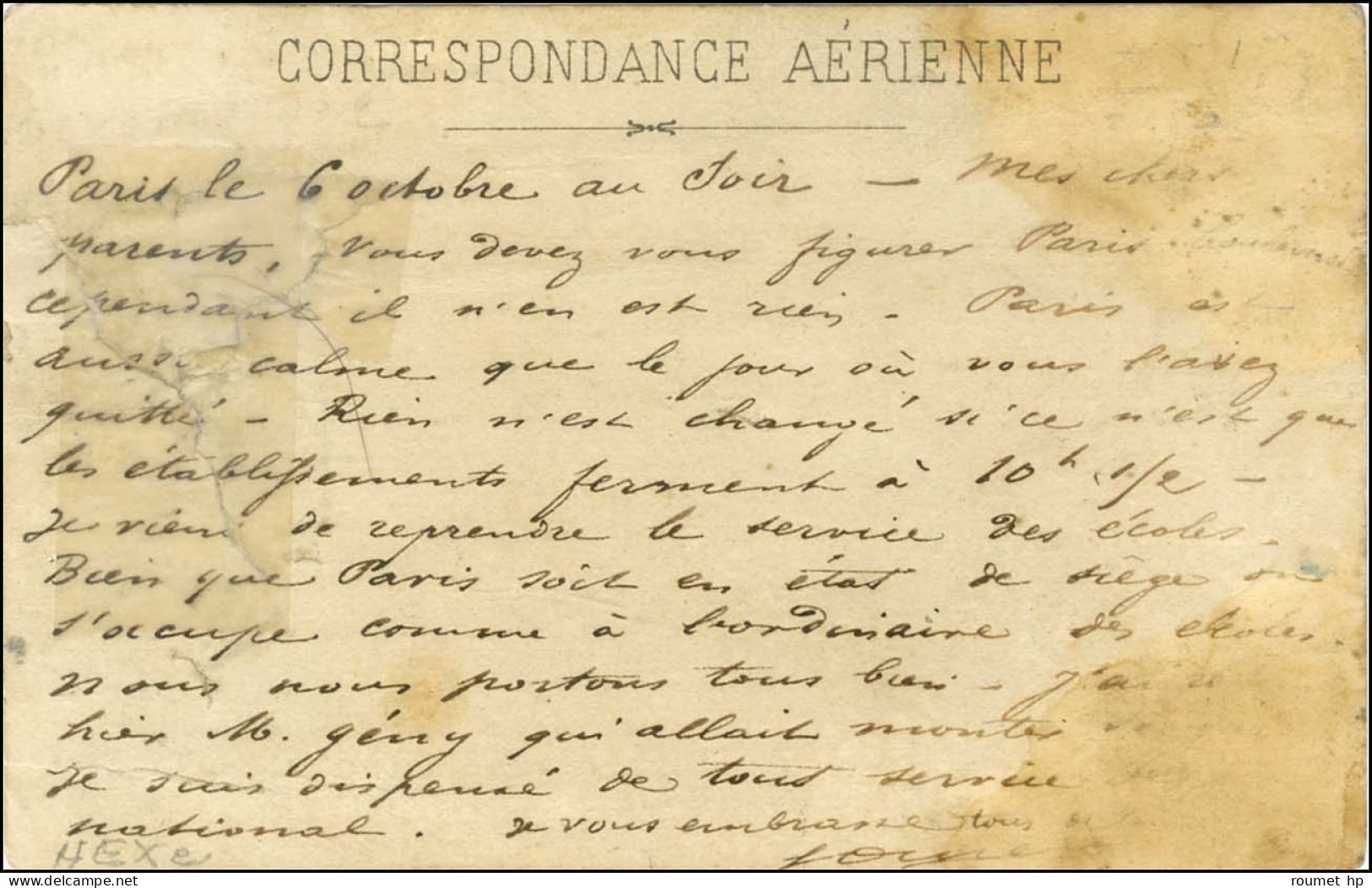 Etoile 4 / N° 27 (bande De 3, 2ex Pd) Càd PARIS / RUE D'ENGHIEN 6 OCT. 70 Sur Carte RÉPUBLIQUE FRANCAISE Avec Mention Im - War 1870