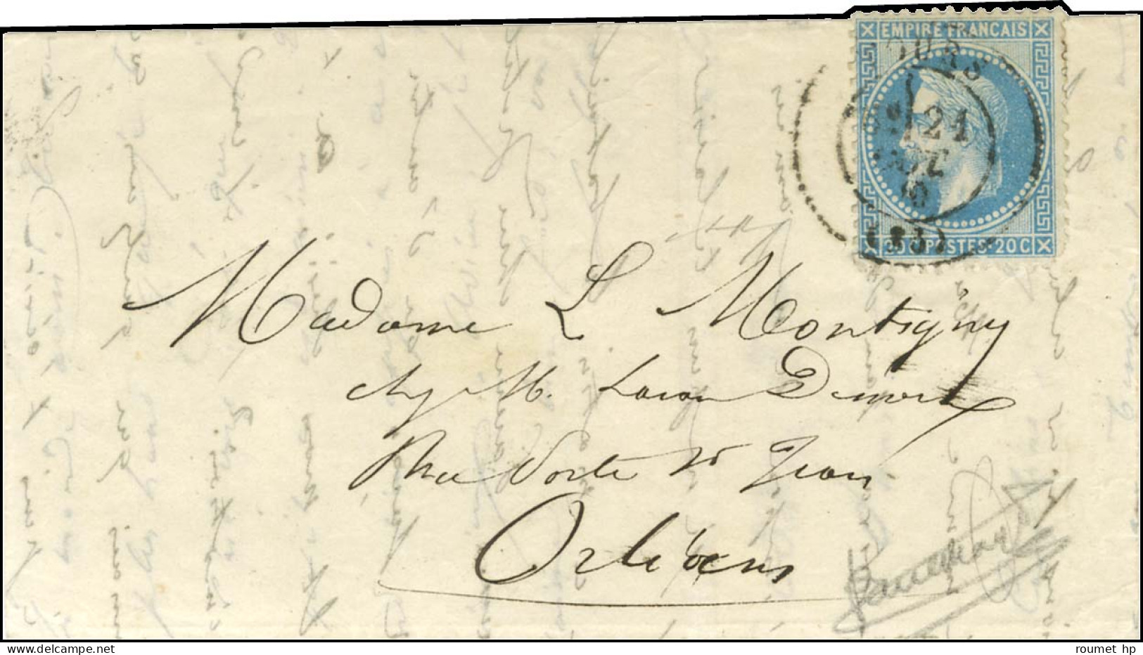 Lettre Avec Texte Daté De Paris Le 16 Octobre 1870 Pour Orléans, Au Recto Càd T 17 TOURS (36) 21 OCT. 70 / N° 29. Au Ver - Oorlog 1870