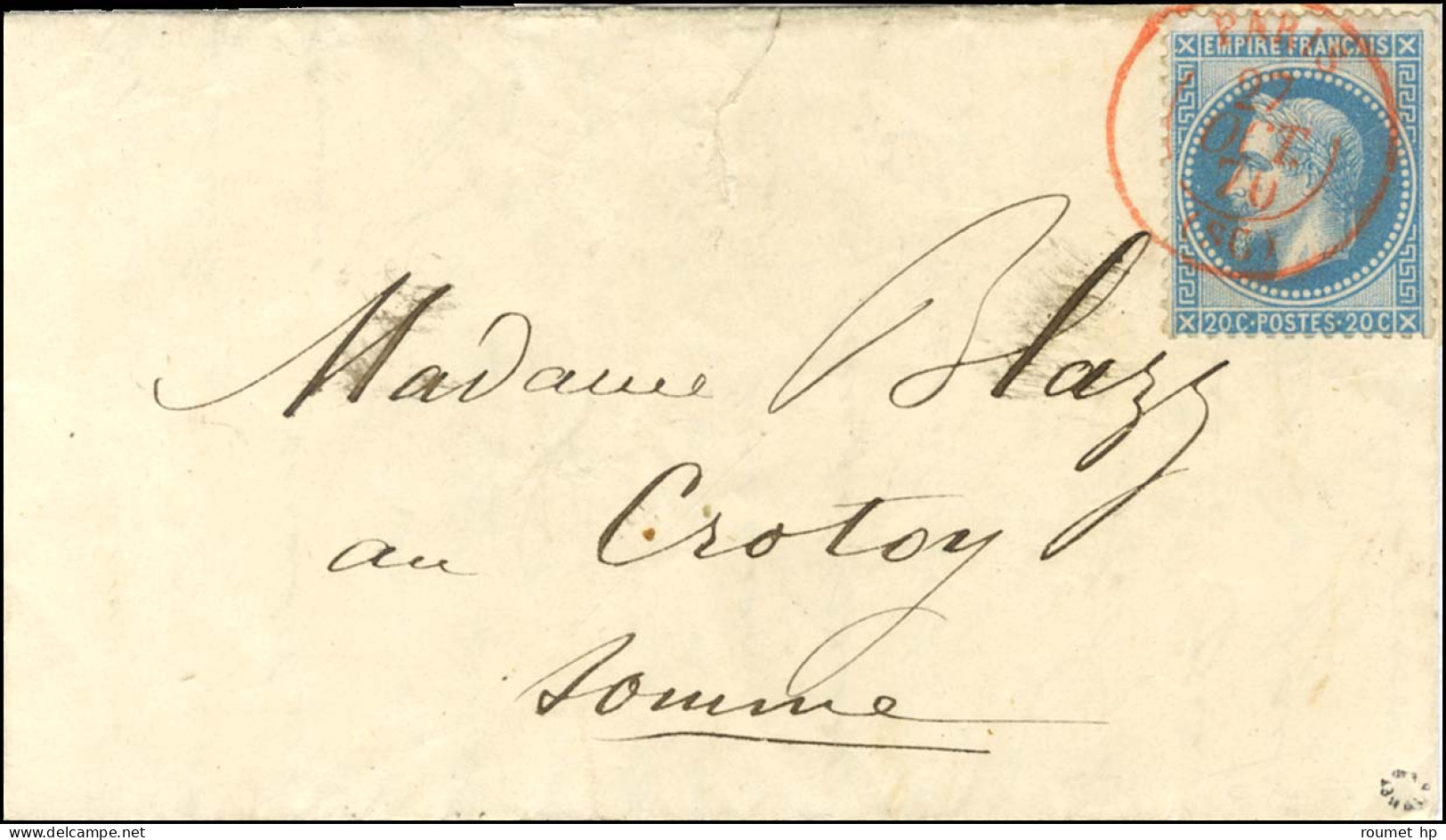 Càd Rouge PARIS (SC) 27 OCT. 70 / N° 29 Sur Lettre Pour Le Crotoy, Au Verso Càd PARIS A CALAIS 2e 3 NOV. 70 Et Càd D'arr - Guerra De 1870