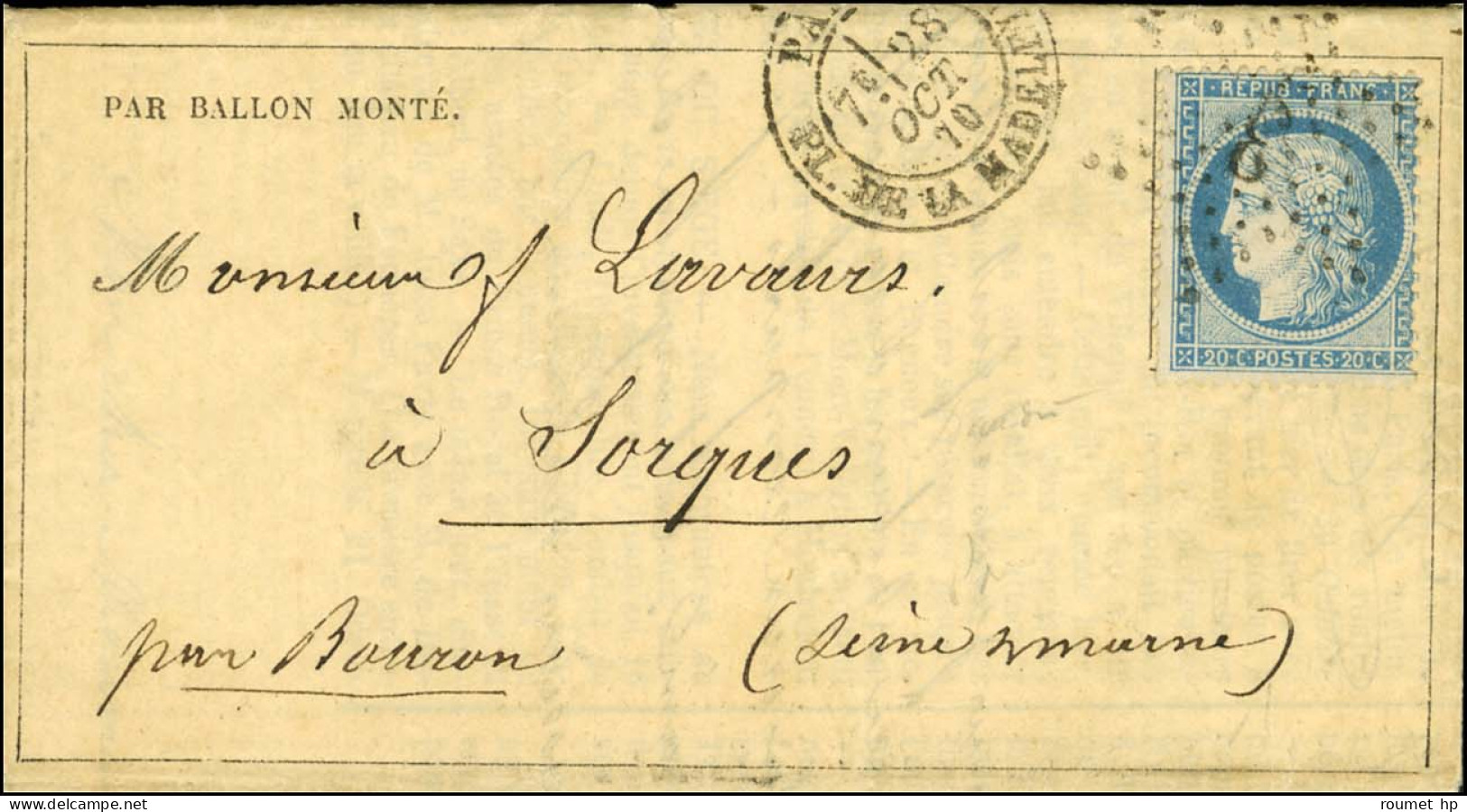 Etoile 3 / N° 37 Càd PARIS / PL. DE LA MADELEINE 28 OCT. 70 Sur Gazette Des Absents N° 1 Pour Sorgues Par Bourron (Seine - Krieg 1870