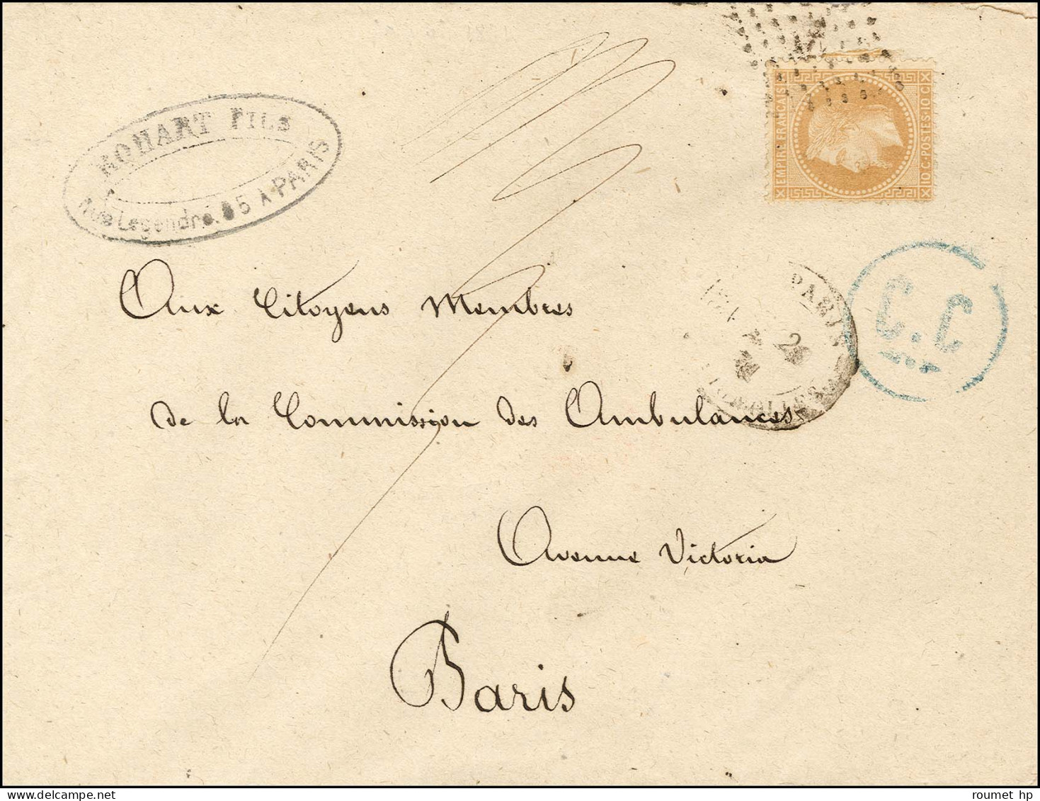 Ancre / N° 28 Càd PARIS / LES BATIGNOLLES 20 MAI 71 Sur Lettre Pour Un Membre De La Commission Des Ambulances à Paris, A - Guerre De 1870