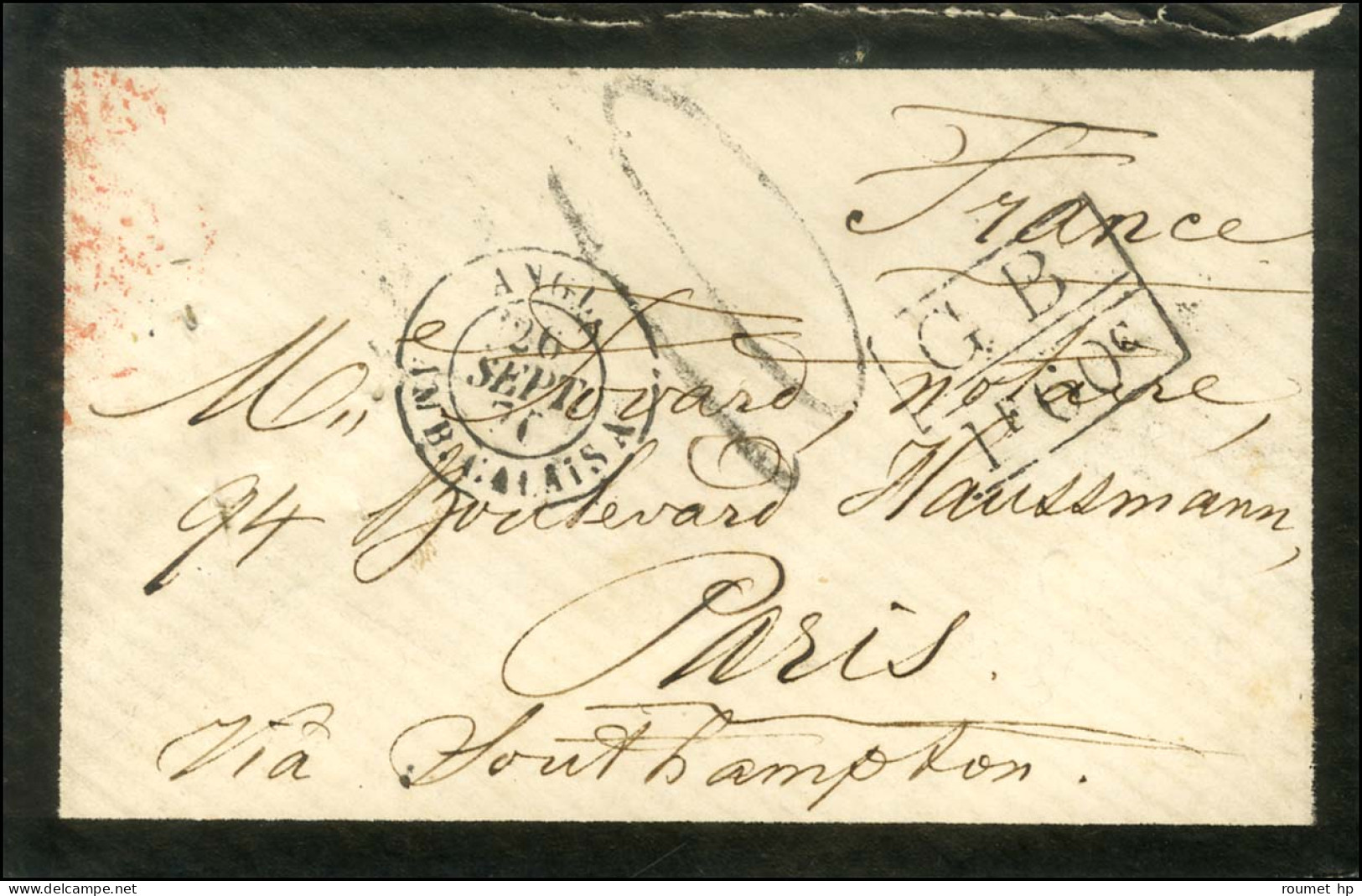 Lettre De Jacmel Pour Paris Assiégée. Au Verso, Càd JACMEL. Au Recto, Marque D'échange GB / 1F60c Et Càd D'entrée ANGL / - Krieg 1870