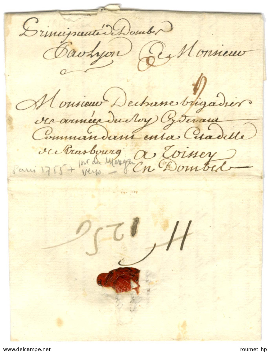 Lettre Avec Texte Daté De Paris Le 19 Mars 1755 Pour Toissey En Dombes. Au Recto, Mention Manuscrite '' Principauté De D - Autres & Non Classés