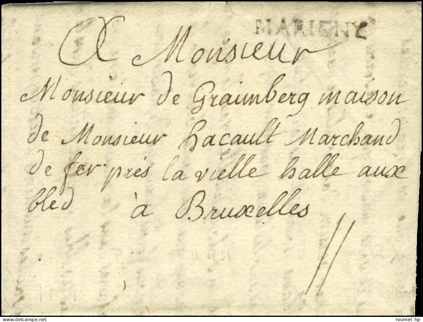 MARIGNY (L N° 1) Sur Lettre Avec Texte Daté à Bellau Ce 17 Novembre 1791 Pour Bruxelles. - SUP. - R. - Andere & Zonder Classificatie