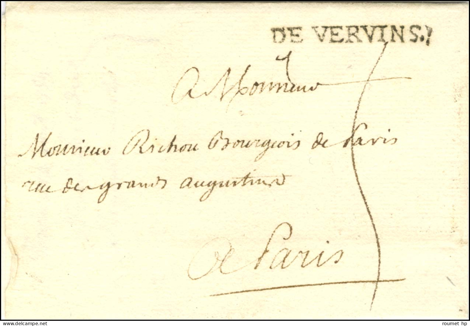 DE VERVINS. (L N° 2a) Sur Lettre Sans Texte Daté Du 14 Avril 1759 Pour Paris. - SUP. - R. - Otros & Sin Clasificación