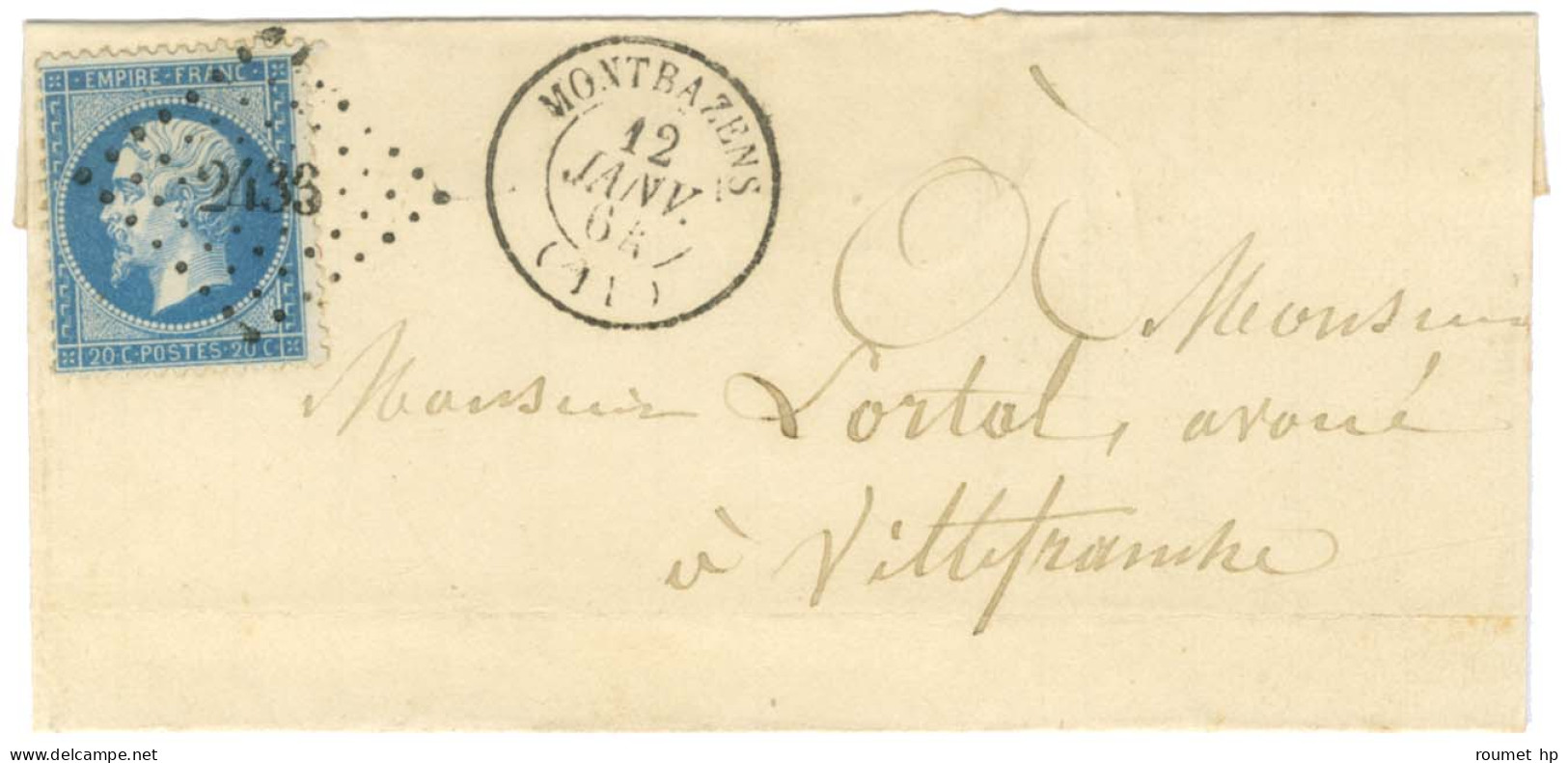 PC Du GC 2433 / N° 22 Càd T 15 MONTBAZENS (11) Sur Lettre Pour Villefranche. 1864. - SUP. - Sonstige & Ohne Zuordnung