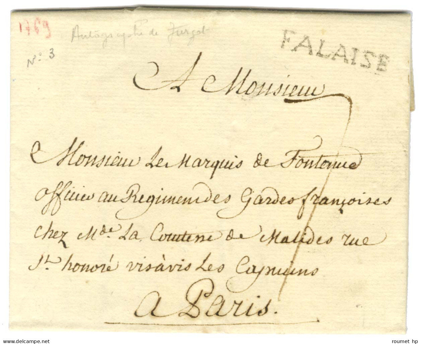 FALAISE (L N° 3) Sur Lettre Avec Texte Daté De Bons Le 20 Décembre 1769 Signée Turgot, Pour Paris. - TB / SUP. - Sonstige & Ohne Zuordnung