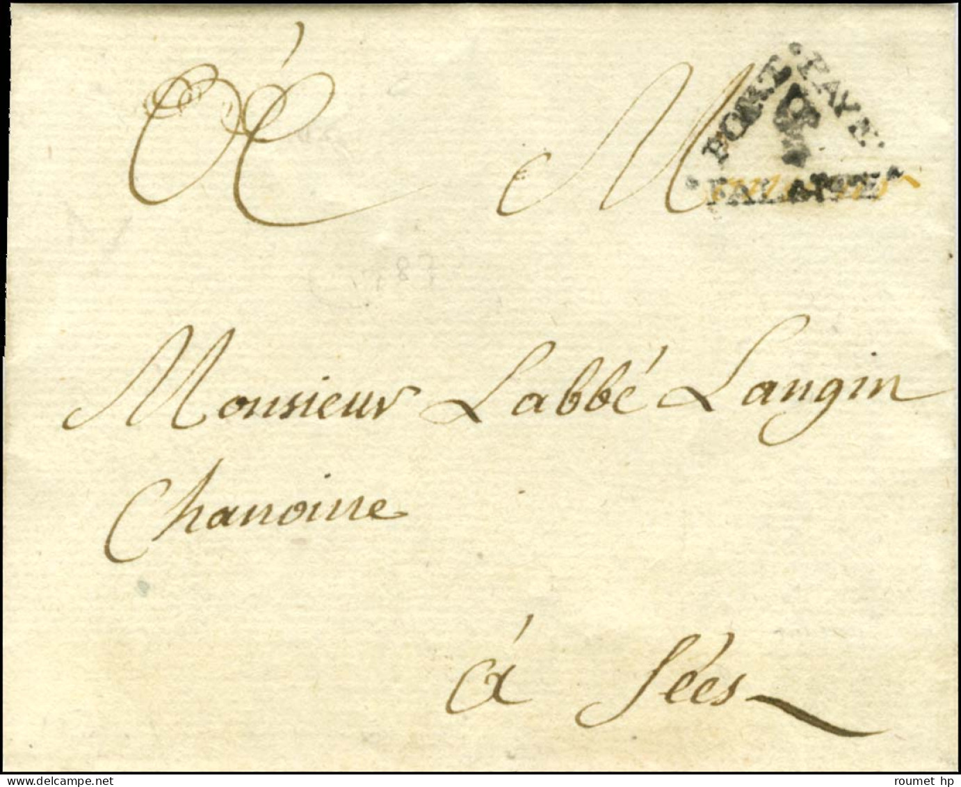 Marque Postale Ornée PORT / PAYE / FALAISE (L N° 8) Sur Lettre Avec Texte Daté D'Aubigny Le 30 Janvier 1787 Pour Ses. -  - Other & Unclassified