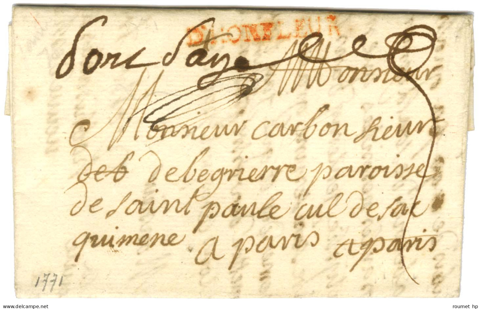 D'HONFLEUR Rouge (L N° 4) + '' Port Payé '' (L N° 6) Sur Lettre Avec Texte Daté Du 28 Janvier 1771 Pour Paris. - TB / SU - Andere & Zonder Classificatie