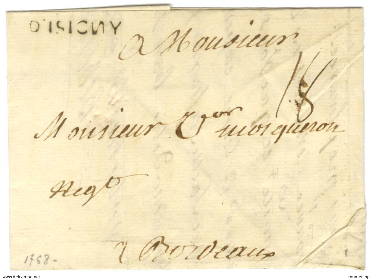 D'ISIGNY (L N° 2) Sur Lettre Avec Texte Daté Du 23 Octobre 1768 Pour Bordeaux. - TB / SUP. - Autres & Non Classés