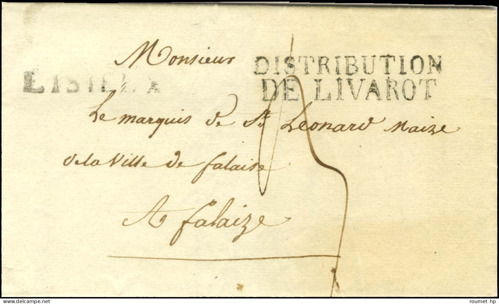 LISIEUX + DISTRIBUTION / DE LIVAROT Sur Lettre Avec Texte Daté 1815 Pour Falaise. - SUP. - R. - Autres & Non Classés