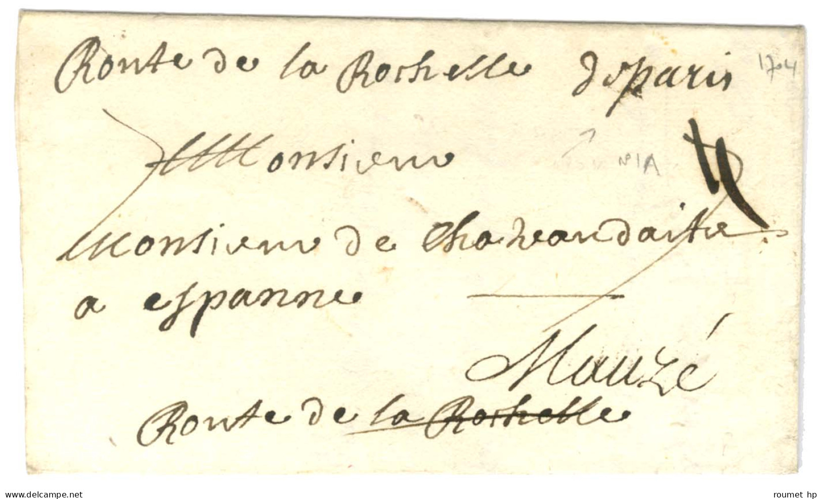 '' De Paris '' (L N° 1a) Sur Lettre Avec Texte Daté Du 4 Septembre 1704 (1ère Date Vue) Pour La Rochelle Réexpédiée à Ma - Other & Unclassified