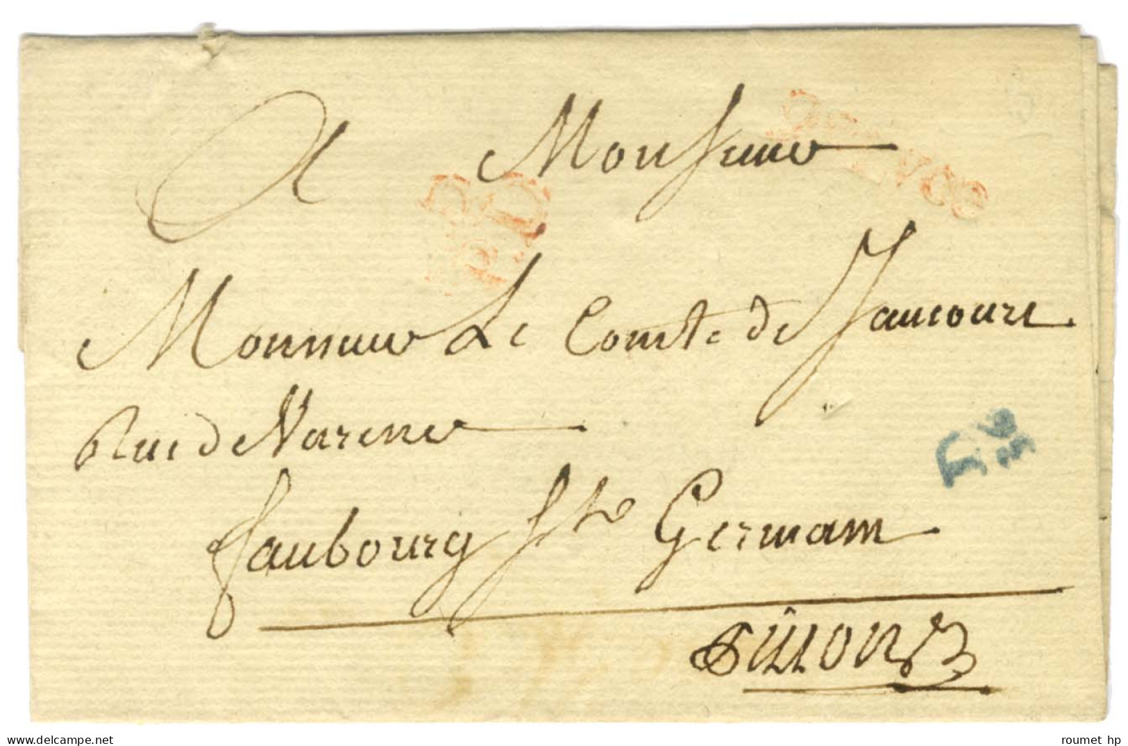 Lettre En Port Dû Avec Texte Daté 1777 Remise Au Boitier D / 36 (bleu) Pour Paris. - TB. - Other & Unclassified