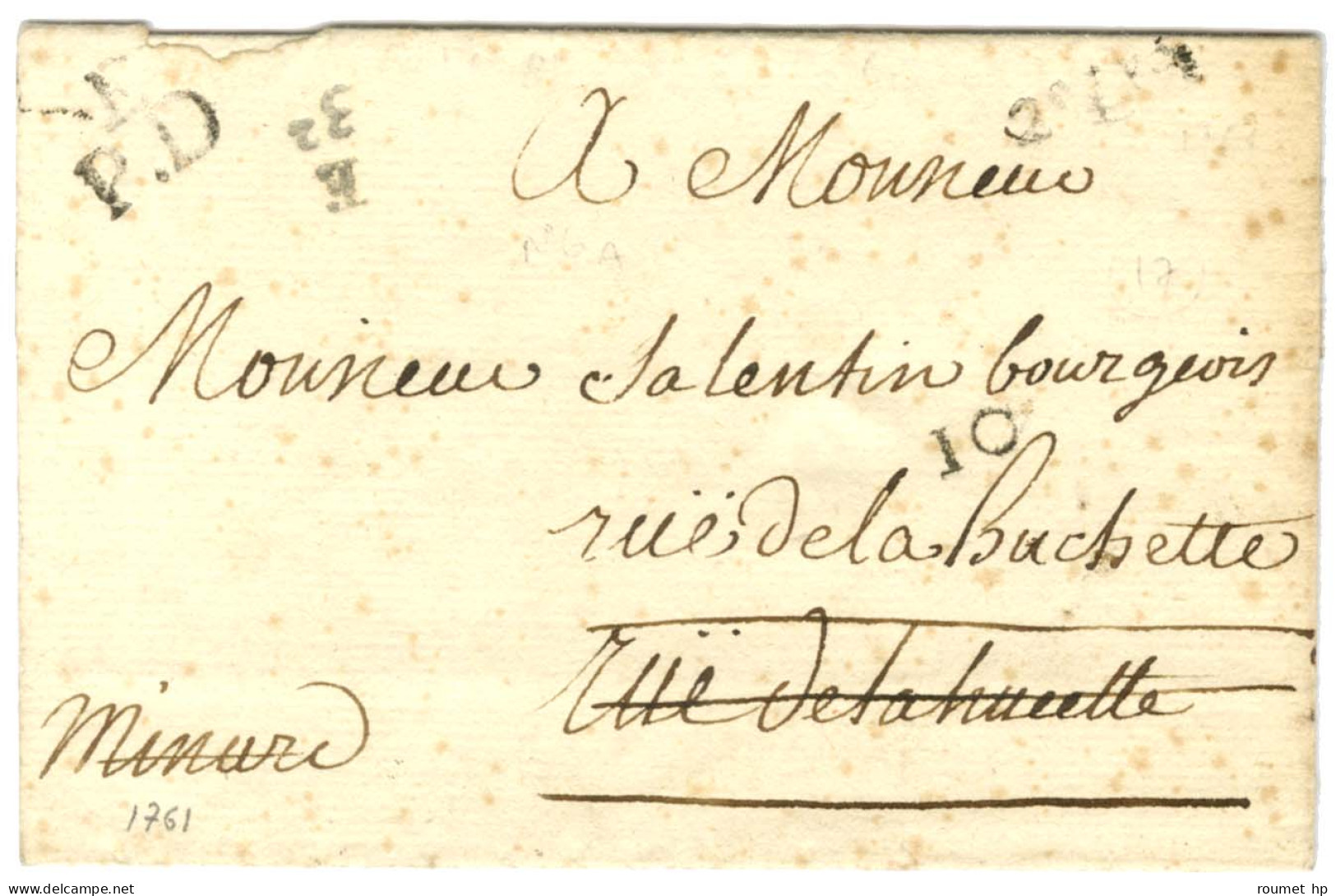 Lettre En Port Dû Avec Texte Daté 1761 Remise Au Boitier E / 32 Pour Paris. - TB. - Other & Unclassified
