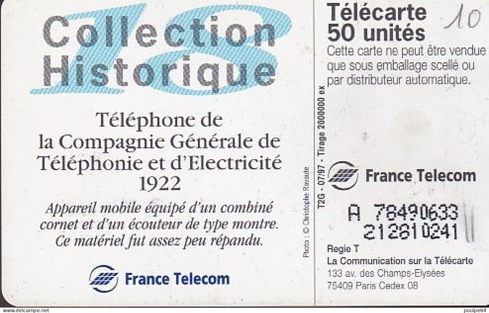 F766  07/1997 - C.G.T.E. 1922 - 50 SO3 - (verso N° Impacts Deux Lignes - 2ème Ligne Vers La Droite) - 1997