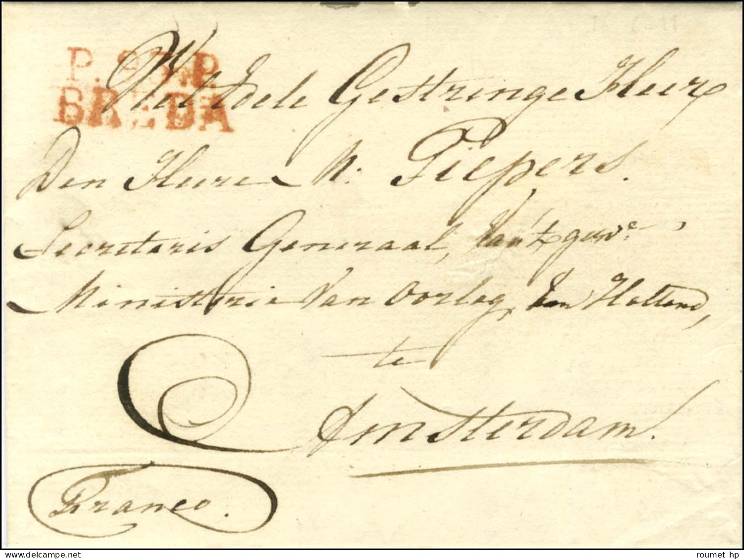 P.93.P. / BREDA Rouge Sur Lettre Avec Texte Daté 1811 Pour Amsterdam. - TB / SUP. - 1792-1815: Veroverde Departementen