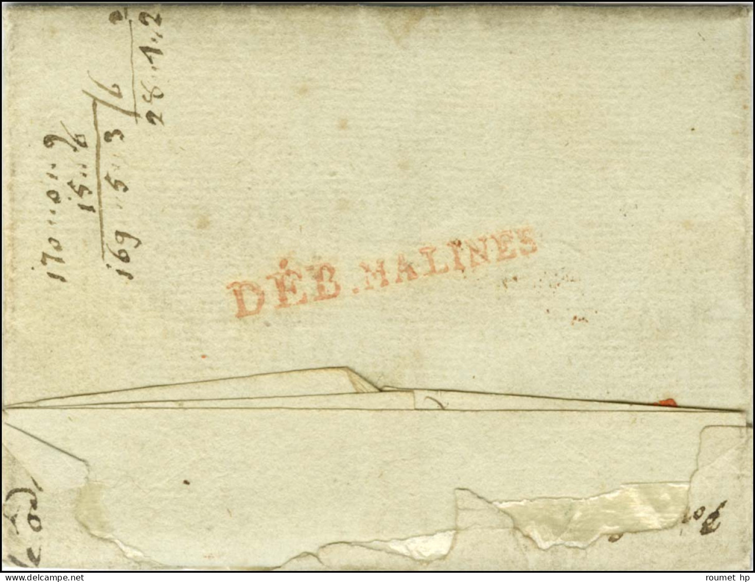 DEB MALINES Rouge Sur Lettre Avec Texte Daté De Saint Nicolas Le 1er Février 1810 Taxée Et Détaxée Pour Mechelin. Au Rec - 1792-1815: Conquered Departments